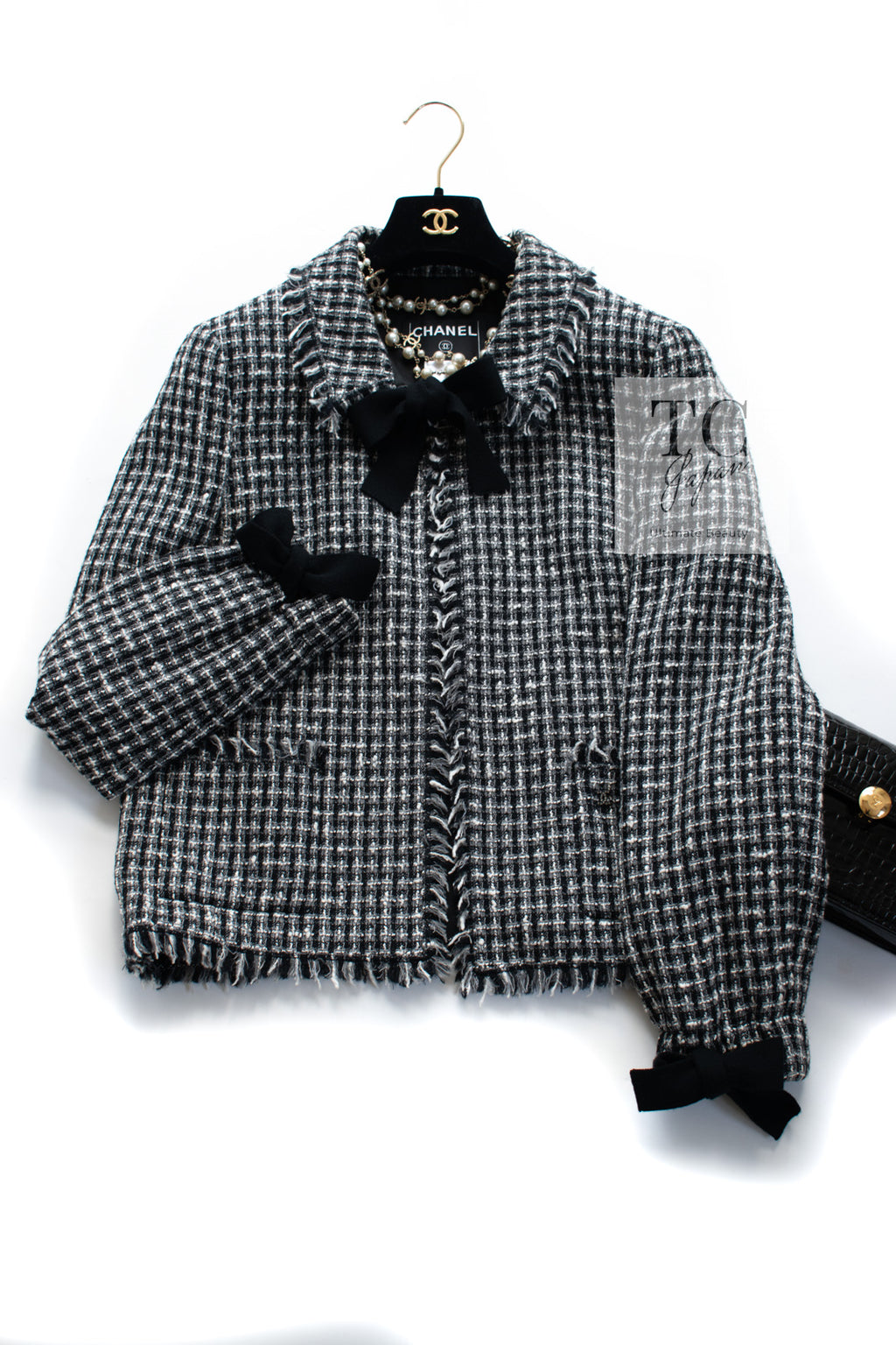 シャネル ブラック アイボリー リボン ツイード ジャケット スカート  