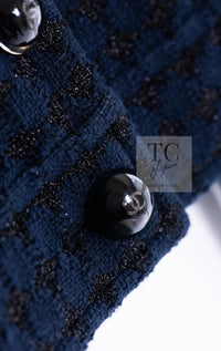 CHANEL 16S Navy Black Leather Trim Cotton Tweed Jacket 34 36 シャネル ネイビー ブラック レザー襟 コットン ツイード ジャケット 即発