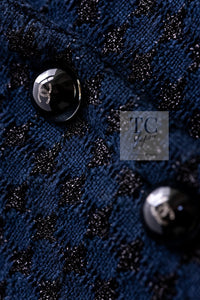 CHANEL 16S Navy Black Leather Trim Cotton Tweed Jacket 34 36 シャネル ネイビー ブラック レザー襟 コットン ツイード ジャケット 即発