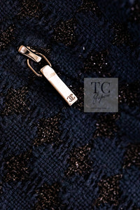 CHANEL 16S Navy Black Leather Trim Cotton Tweed Jacket 34 36 シャネル ネイビー ブラック レザー襟 コットン ツイード ジャケット 即発