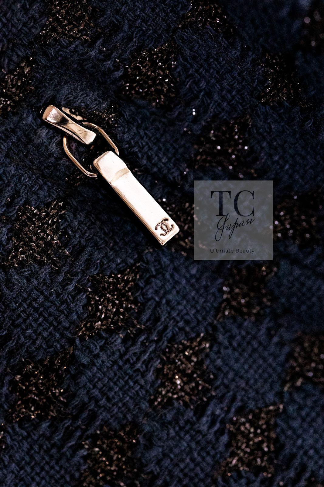 CHANEL 16S Navy Black Leather Trim Cotton Tweed Jacket 34 36 シャネル ネイビー ブラック レザー襟 コットン ツイード ジャケット 即発