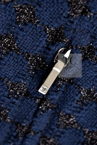 CHANEL 16S Navy Black Leather Trim Cotton Tweed Jacket 34 36 シャネル ネイビー ブラック レザー襟 コットン ツイード ジャケット 即発