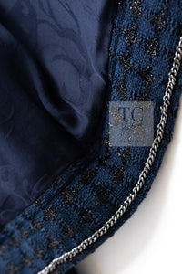 CHANEL 16S Navy Black Leather Trim Cotton Tweed Jacket 34 36 シャネル ネイビー ブラック レザー襟 コットン ツイード ジャケット 即発