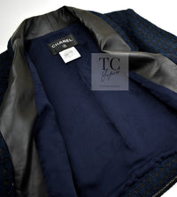 CHANEL 16S Navy Black Leather Trim Cotton Tweed Jacket 34 36 シャネル ネイビー ブラック レザー襟 コットン ツイード ジャケット 即発