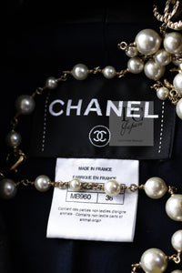 CHANEL 16S Navy Black Leather Trim Cotton Tweed Jacket 34 36 シャネル ネイビー ブラック レザー襟 コットン ツイード ジャケット 即発
