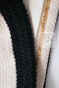 CHANEL 90S Vintage Ivory Black Braid Trim CC Ball Buttons Tweed Jacket 44 46 シャネル ヴィンテージ アイボリー ブラック ブレードトリム CCロゴ 手毬ボタン ツイード ジャケット 即発