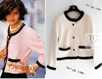 CHANEL 90S Vintage Ivory Black Braid Trim CC Ball Buttons Tweed Jacket 44 46 シャネル ヴィンテージ アイボリー ブラック ブレードトリム CCロゴ 手毬ボタン ツイード ジャケット 即発
