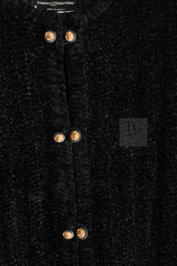 CHANEL Vintage Creations Little Black Jacket Lion Buttons Collarless 36 38 シャネル ヴィンテージ リトル ブラック ジャケット ライオン ボタン ベロア ベルベット ノーカラー 即発