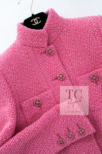 CHANEL 22A Pink Wool 100% Tweed Stand Mandarine Collar Jacket 34 36 シャネル ピンク ウール 100% ツイード マンダリン スタンド カラー ジャケット 即発