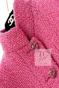 CHANEL 22A Pink Wool 100% Tweed Stand Mandarine Collar Jacket 34 36 シャネル ピンク ウール 100% ツイード マンダリン スタンド カラー ジャケット 即発
