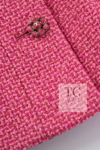 CHANEL 22A Pink Wool 100% Tweed Stand Mandarine Collar Jacket 34 36 シャネル ピンク ウール 100% ツイード マンダリン スタンド カラー ジャケット 即発