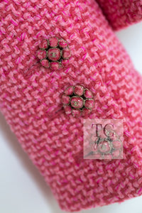 CHANEL 22A Pink Wool 100% Tweed Stand Mandarine Collar Jacket 34 36 シャネル ピンク ウール 100% ツイード マンダリン スタンド カラー ジャケット 即発