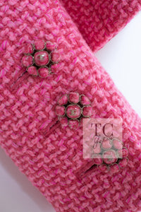 CHANEL 22A Pink Wool 100% Tweed Stand Mandarine Collar Jacket 34 36 シャネル ピンク ウール 100% ツイード マンダリン スタンド カラー ジャケット 即発