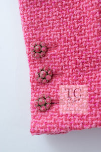 CHANEL 22A Pink Wool 100% Tweed Stand Mandarine Collar Jacket 34 36 シャネル ピンク ウール 100% ツイード マンダリン スタンド カラー ジャケット 即発
