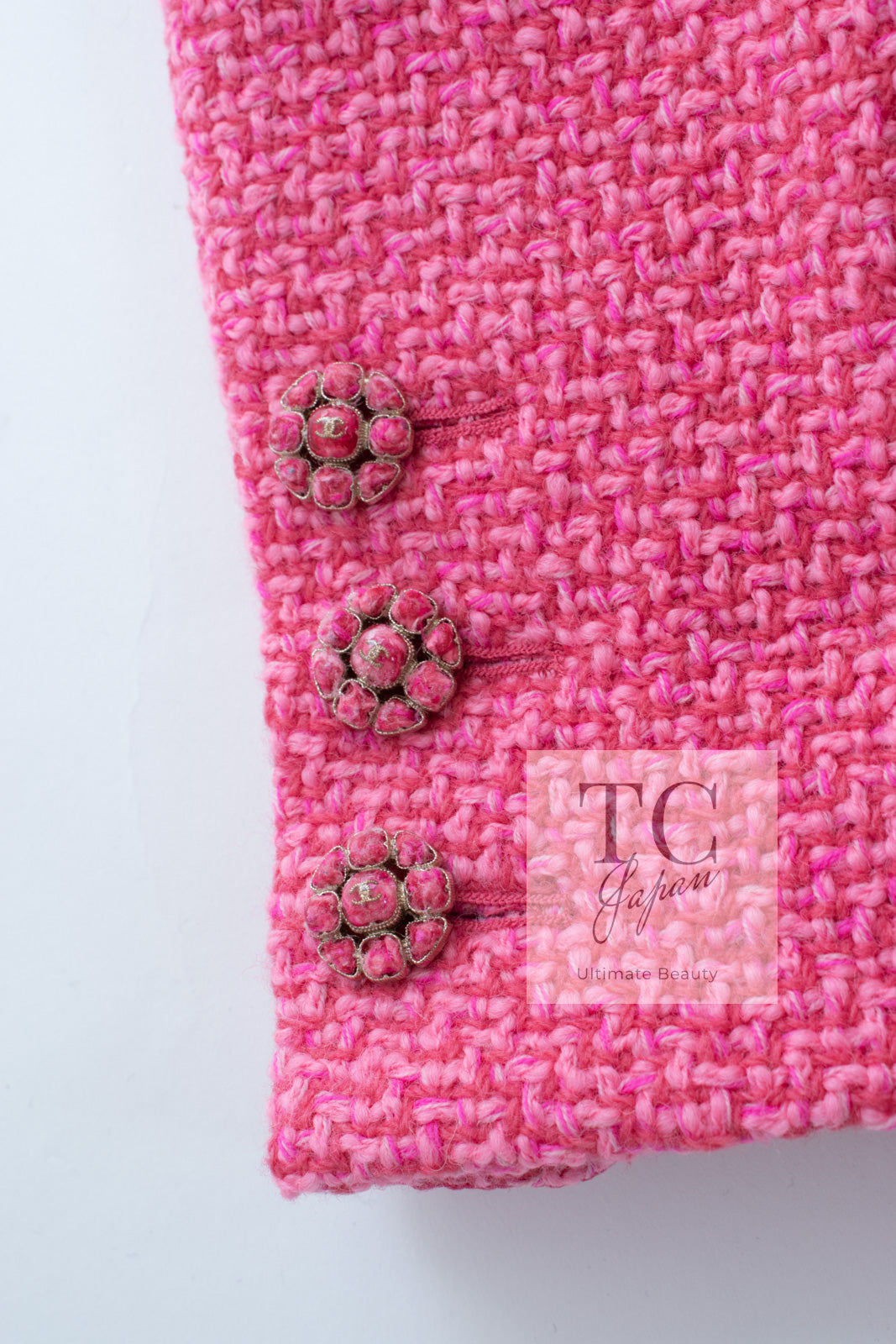 CHANEL 22A Pink Wool 100% Tweed Stand Mandarine Collar Jacket 34 36 シャネル ピンク ウール 100% ツイード マンダリン スタンド カラー ジャケット 即発