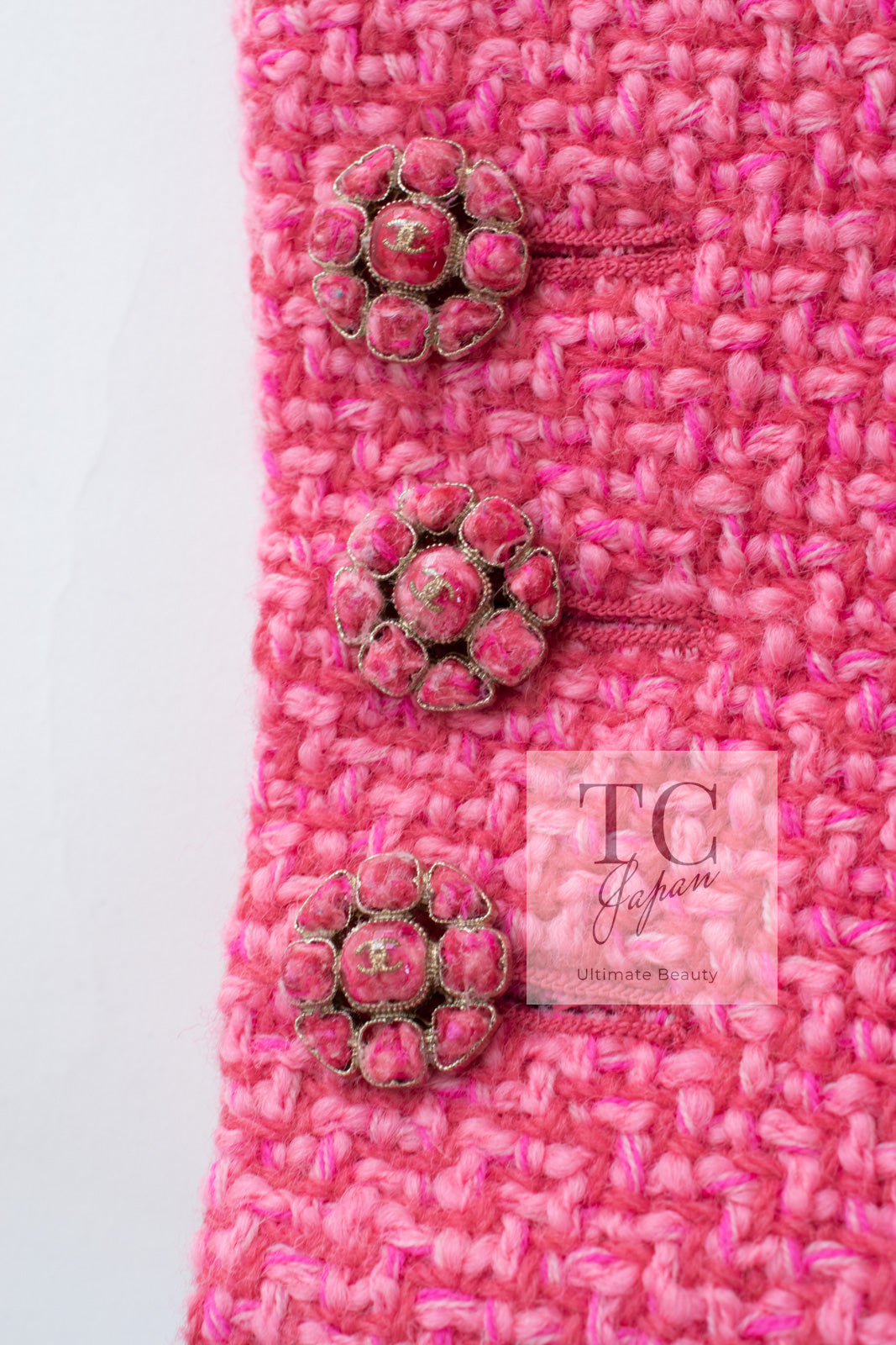 CHANEL 22A Pink Wool 100% Tweed Stand Mandarine Collar Jacket 34 36 シャネル ピンク ウール 100% ツイード マンダリン スタンド カラー ジャケット 即発