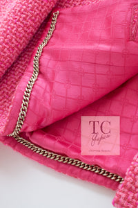 CHANEL 22A Pink Wool 100% Tweed Stand Mandarine Collar Jacket 34 36 シャネル ピンク ウール 100% ツイード マンダリン スタンド カラー ジャケット 即発