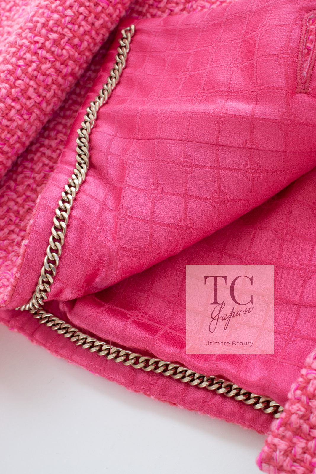 CHANEL 22A Pink Wool 100% Tweed Stand Mandarine Collar Jacket 34 36 シャネル ピンク ウール 100% ツイード マンダリン スタンド カラー ジャケット 即発