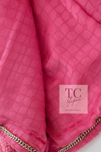CHANEL 22A Pink Wool 100% Tweed Stand Mandarine Collar Jacket 34 36 シャネル ピンク ウール 100% ツイード マンダリン スタンド カラー ジャケット 即発