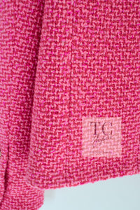 CHANEL 22A Pink Wool 100% Tweed Stand Mandarine Collar Jacket 34 36 シャネル ピンク ウール 100% ツイード マンダリン スタンド カラー ジャケット 即発
