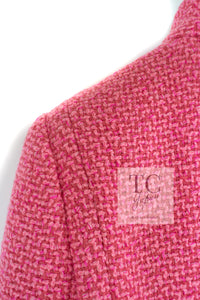 CHANEL 22A Pink Wool 100% Tweed Stand Mandarine Collar Jacket 34 36 シャネル ピンク ウール 100% ツイード マンダリン スタンド カラー ジャケット 即発