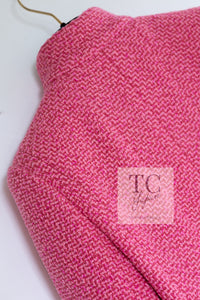 CHANEL 22A Pink Wool 100% Tweed Stand Mandarine Collar Jacket 34 36 シャネル ピンク ウール 100% ツイード マンダリン スタンド カラー ジャケット 即発