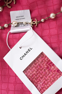 CHANEL 22A Pink Wool 100% Tweed Stand Mandarine Collar Jacket 34 36 シャネル ピンク ウール 100% ツイード マンダリン スタンド カラー ジャケット 即発