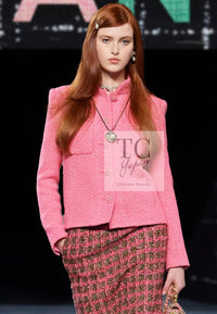 CHANEL 22A Pink Wool 100% Tweed Stand Mandarine Collar Jacket 34 36 シャネル ピンク ウール 100% ツイード マンダリン スタンド カラー ジャケット 即発