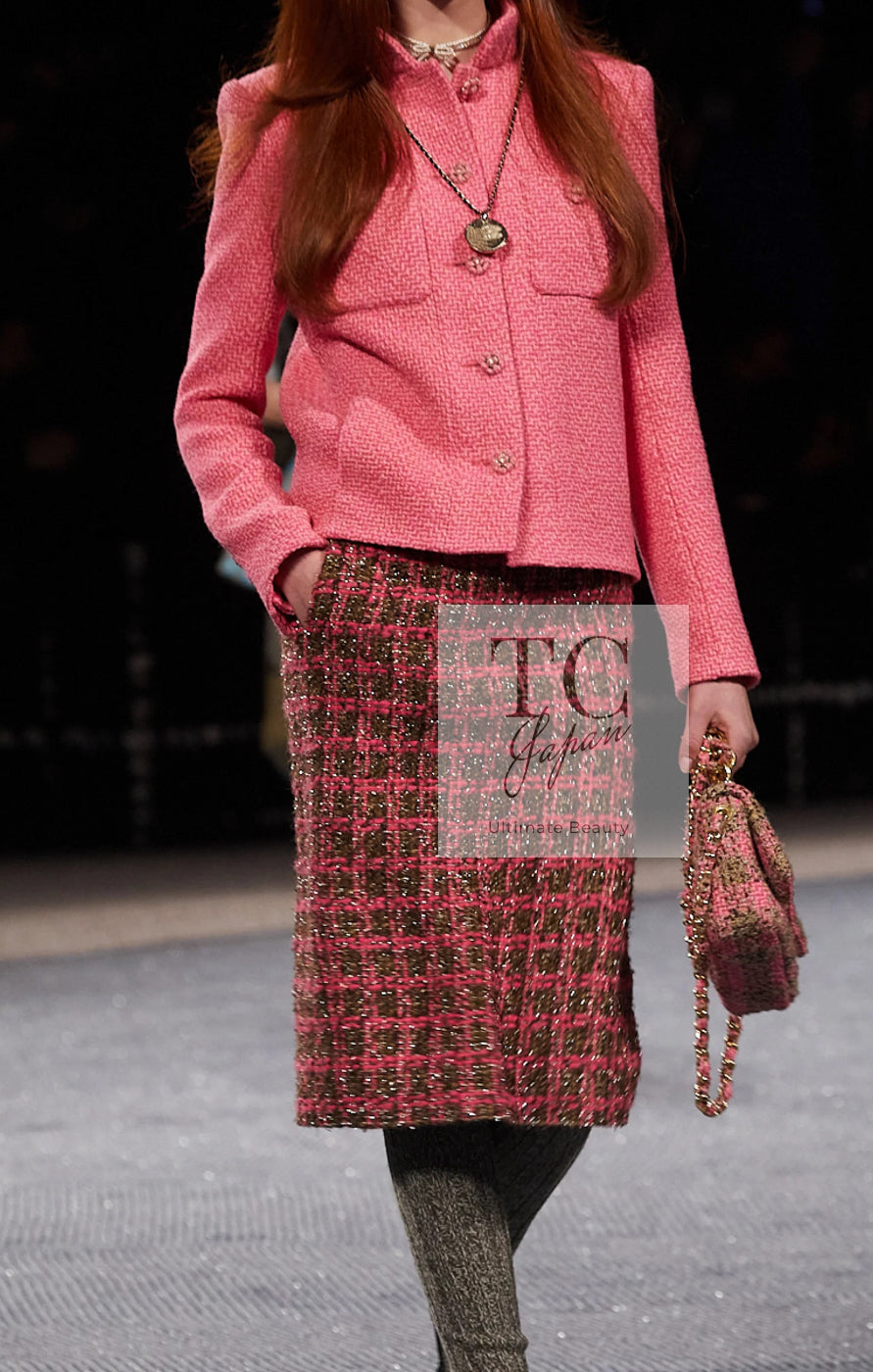 CHANEL 22A Pink Wool 100% Tweed Stand Mandarine Collar Jacket 34 36 シャネル ピンク ウール 100% ツイード マンダリン スタンド カラー ジャケット 即発