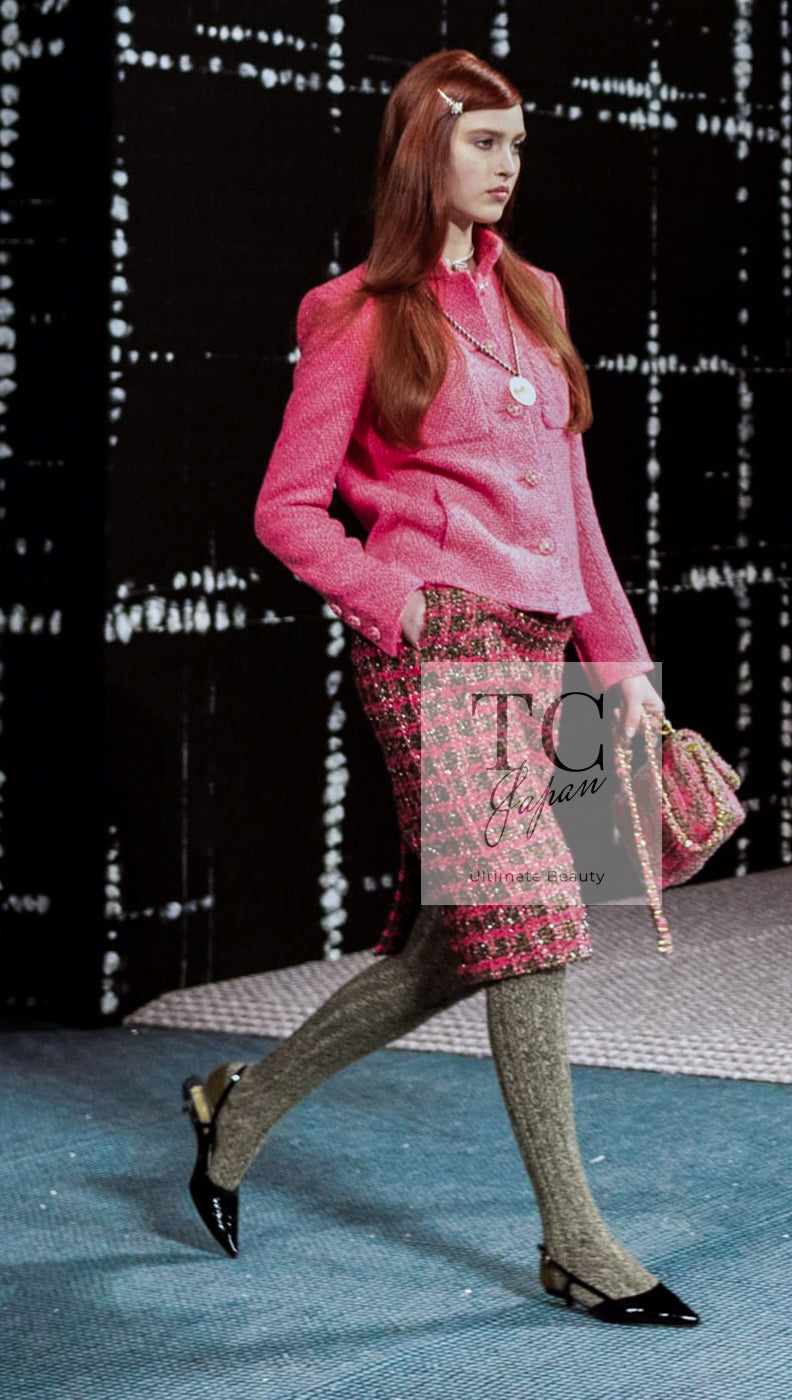 CHANEL 22A Pink Wool 100% Tweed Stand Mandarine Collar Jacket 34 36 シャネル ピンク ウール 100% ツイード マンダリン スタンド カラー ジャケット 即発