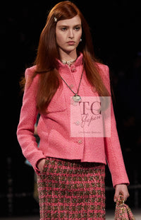 CHANEL 22A Pink Wool 100% Tweed Stand Mandarine Collar Jacket 34 36 シャネル ピンク ウール 100% ツイード マンダリン スタンド カラー ジャケット 即発