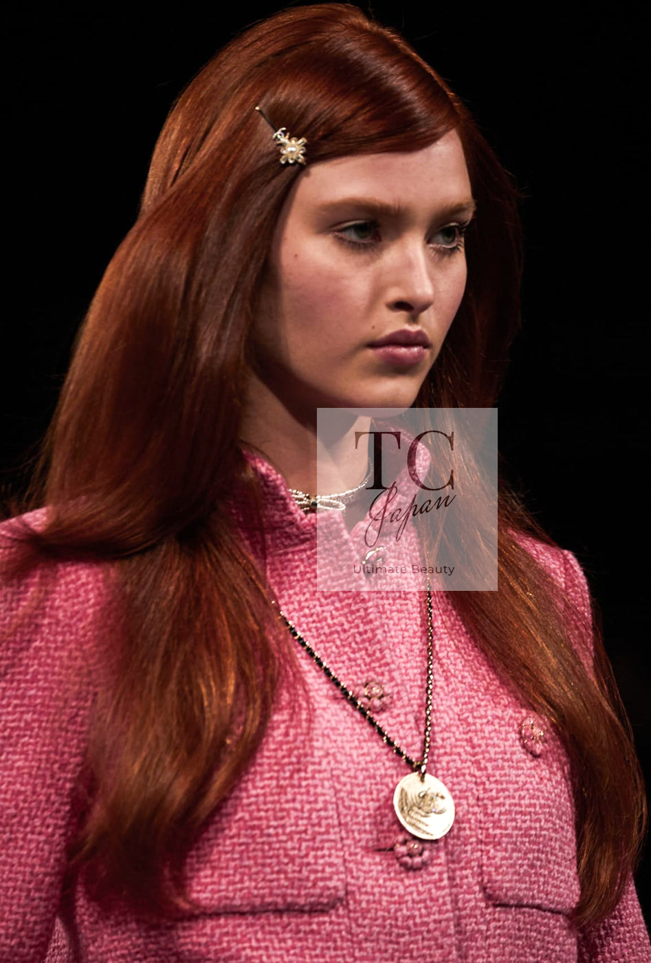 CHANEL 22A Pink Wool 100% Tweed Stand Mandarine Collar Jacket 34 36 シャネル ピンク ウール 100% ツイード マンダリン スタンド カラー ジャケット 即発
