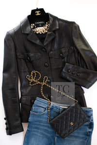 CHANEL 03A Black Lambskin Leather Jacket 36 38 シャネル ブラック ラム レザー ジャケット 即発