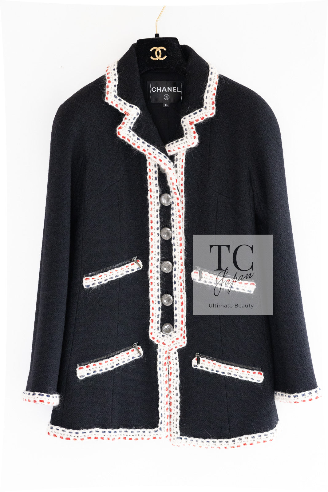 CHANEL 18PA Black Braid Trim Wool Jacket Coat 34 シャネル ブラック ブレード トリム ウール ジャケット 即発
