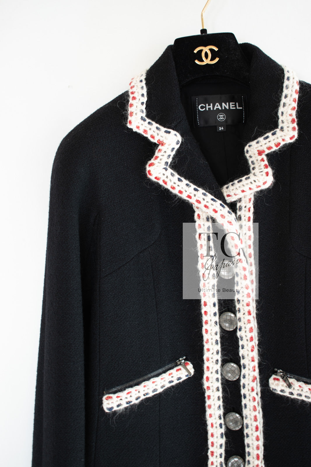 CHANEL 18PA Black Braid Trim Wool Jacket Coat 34 シャネル ブラック ブレード トリム ウール ジャケット 即発