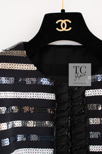 CHANEL 22C Black Sequin Glitter Stretch Jersey Jacket 38 40 42 シャネル ブラック スパンコール グリッター ストレッチ ジャージー ノーカラー ジャケット 即発