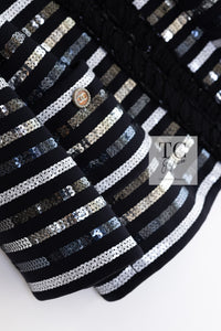CHANEL 22C Black Sequin Glitter Stretch Jersey Jacket 38 40 42 シャネル ブラック スパンコール グリッター ストレッチ ジャージー ノーカラー ジャケット 即発
