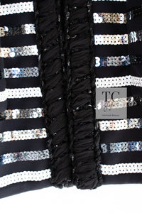 CHANEL 22C Black Sequin Glitter Stretch Jersey Jacket 38 40 42 シャネル ブラック スパンコール グリッター ストレッチ ジャージー ノーカラー ジャケット 即発