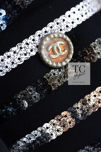CHANEL 22C Black Sequin Glitter Stretch Jersey Jacket 38 40 42 シャネル ブラック スパンコール グリッター ストレッチ ジャージー ノーカラー ジャケット 即発