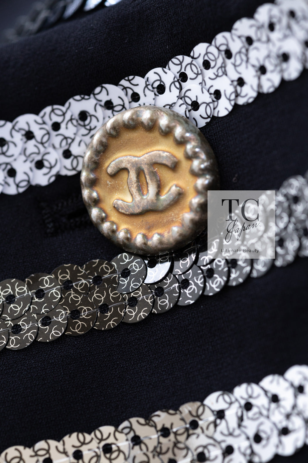 CHANEL 22C Black Sequin Glitter Stretch Jersey Jacket 38 40 42 シャネル ブラック スパンコール グリッター ストレッチ ジャージー ノーカラー ジャケット 即発