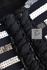 CHANEL 22C Black Sequin Glitter Stretch Jersey Jacket 38 40 42 シャネル ブラック スパンコール グリッター ストレッチ ジャージー ノーカラー ジャケット 即発