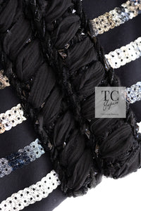 CHANEL 22C Black Sequin Glitter Stretch Jersey Jacket 38 40 42 シャネル ブラック スパンコール グリッター ストレッチ ジャージー ノーカラー ジャケット 即発