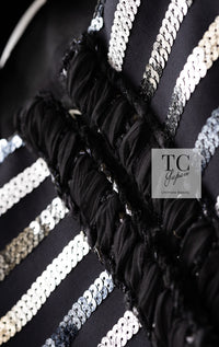CHANEL 22C Black Sequin Glitter Stretch Jersey Jacket 38 40 42 シャネル ブラック スパンコール グリッター ストレッチ ジャージー ノーカラー ジャケット 即発
