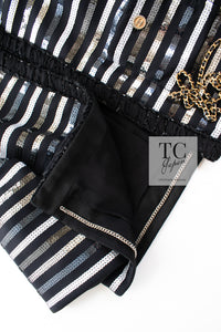 CHANEL 22C Black Sequin Glitter Stretch Jersey Jacket 38 40 42 シャネル ブラック スパンコール グリッター ストレッチ ジャージー ノーカラー ジャケット 即発