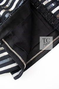 CHANEL 22C Black Sequin Glitter Stretch Jersey Jacket 38 40 42 シャネル ブラック スパンコール グリッター ストレッチ ジャージー ノーカラー ジャケット 即発
