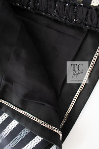 CHANEL 22C Black Sequin Glitter Stretch Jersey Jacket 38 40 42 シャネル ブラック スパンコール グリッター ストレッチ ジャージー ノーカラー ジャケット 即発