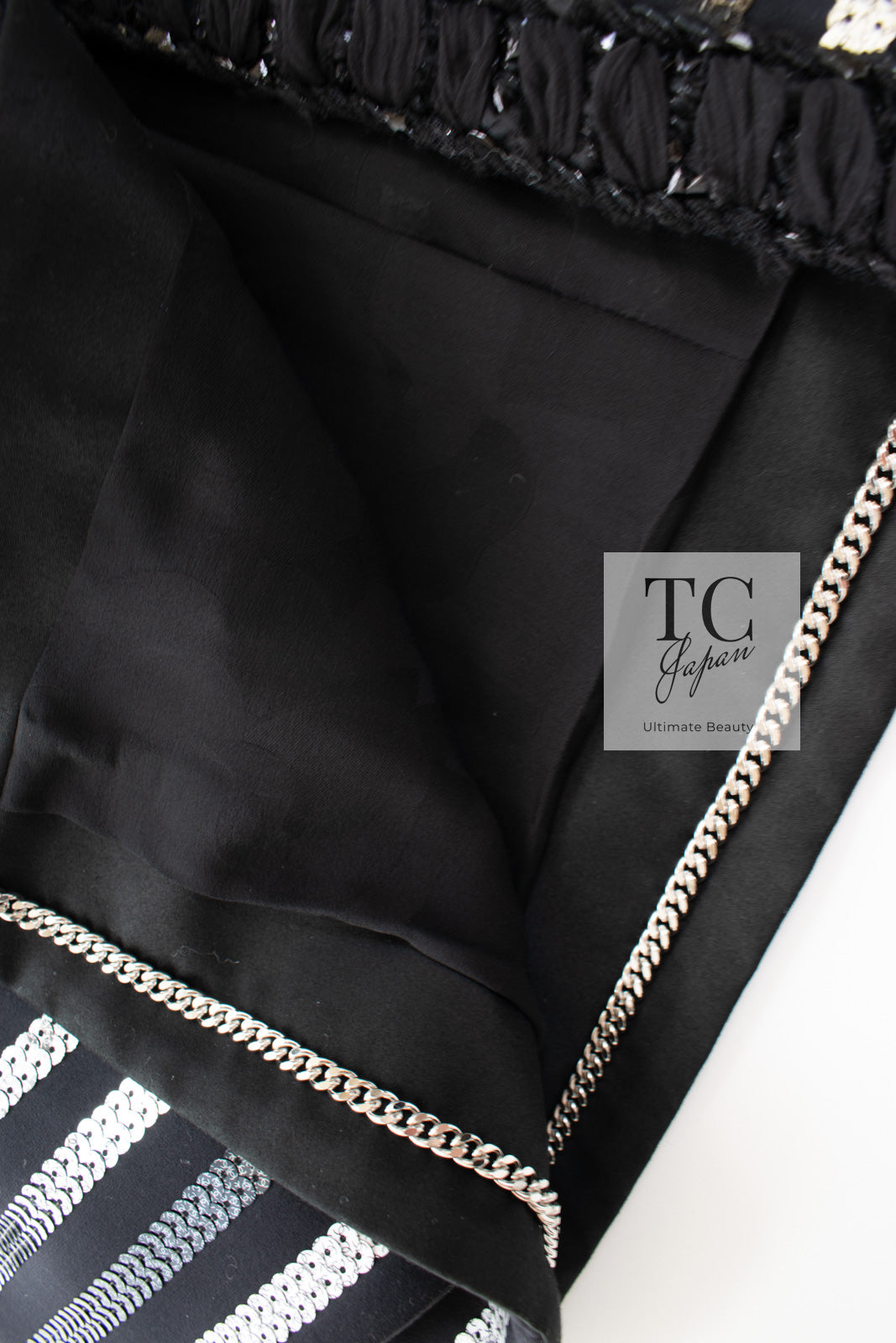 CHANEL 22C Black Sequin Glitter Stretch Jersey Jacket 38 40 42 シャネル ブラック スパンコール グリッター ストレッチ ジャージー ノーカラー ジャケット 即発