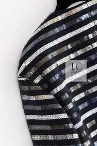 CHANEL 22C Black Sequin Glitter Stretch Jersey Jacket 38 40 42 シャネル ブラック スパンコール グリッター ストレッチ ジャージー ノーカラー ジャケット 即発