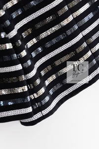 CHANEL 22C Black Sequin Glitter Stretch Jersey Jacket 38 40 42 シャネル ブラック スパンコール グリッター ストレッチ ジャージー ノーカラー ジャケット 即発