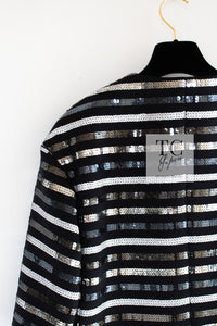 CHANEL 22C Black Sequin Glitter Stretch Jersey Jacket 38 40 42 シャネル ブラック スパンコール グリッター ストレッチ ジャージー ノーカラー ジャケット 即発